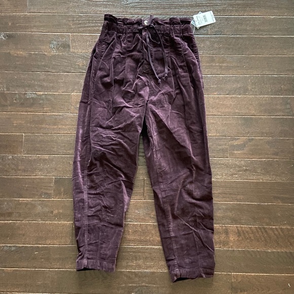 New PURPLE Free People Corduroy Paper Bag Pants - Picture 4 of 7